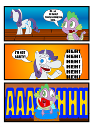 Size: 900x1235 | Tagged: safe, artist:sergeant16bit, rarity, spike, g4, comic, dialogue, i'm not stu, in the dreamtime, parody, rugrats, stu pickles, uncanny valley