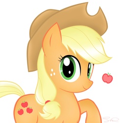 Size: 1800x1838 | Tagged: safe, artist:steffy-beff, applejack, earth pony, pony, g4, female, mare, raised hoof, simple background, solo, white background