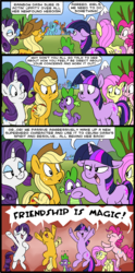 Size: 600x1212 | Tagged: safe, artist:spainfischer, applejack, fluttershy, pinkie pie, rainbow dash, rarity, spike, twilight sparkle, dragon, earth pony, pegasus, pony, unicorn, g4, the mysterious mare do well, comic, horn, mane seven, mane six, take that