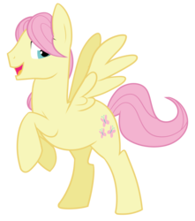 Size: 1789x2021 | Tagged: safe, artist:wicklesmack, fluttershy, pegasus, pony, g4, butterscotch, looking back, open mouth, rearing, rule 63, simple background, smiling, solo, spread wings, transparent background, vector, wings