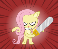 Size: 1549x1312 | Tagged: safe, artist:elica1994, fluttershy, .mov, shed.mov, g4, flippy, fluttershed, happy tree friends, looking at you, this will end in blood