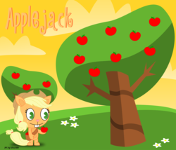 Size: 2647x2268 | Tagged: safe, artist:elica1994, applejack, earth pony, pony, g4, apple, female, food, happy tree friends, high res, solo, tree