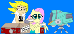 Size: 1083x509 | Tagged: safe, artist:terry, fluttershy, oc, oc:terry, pegasus, pony, g4, box, canti, dr pepper, female, flcl, gamershy, mare, television, video game, wii