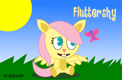 Size: 1407x922 | Tagged: safe, artist:elica1994, fluttershy, butterfly, g4, happy tree friends