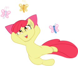 Size: 5318x4528 | Tagged: safe, artist:joemasterpencil, artist:joey darkmeat, apple bloom, discord, butterfly, earth pony, pony, g4, absurd resolution, adorabloom, cute, female, filly, foal, simple background, solo, transparent background