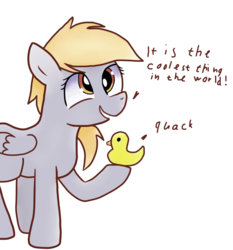 Size: 700x750 | Tagged: safe, artist:joemasterpencil, derpy hooves, pegasus, pony, g4, dialogue, female, mare, rubber duck, simple background, solo, transparent background