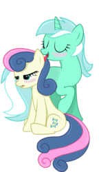 Size: 2937x5095 | Tagged: safe, artist:joemasterpencil, bon bon, lyra heartstrings, sweetie drops, earth pony, pony, g4, blushing, duo, ear licking, female, lesbian, licking, ship:lyrabon, shipping, simple background, tongue out, transparent background