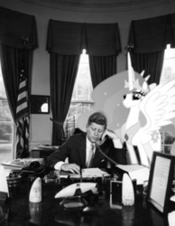 Size: 249x321 | Tagged: safe, artist:rotterdogproductions, princess celestia, human, pony, g4, american presidents, clothes, flag, irl, irl human, john f. kennedy, necktie, phone, photo, ponies in real life, president, suit, vector
