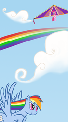 Size: 720x1280 | Tagged: safe, artist:mattatatta, pinkie pie, rainbow dash, g4, cloud, cloudy, duo, flying, hang glider, rainbow, sky