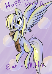 Size: 700x1000 | Tagged: safe, artist:spanish-scoot, derpy hooves, pegasus, pony, g4, bubble, derpy day, derpy day 2012, female, mare, muffin, solo