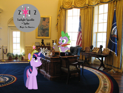 Size: 900x675 | Tagged: safe, artist:supergeek17, spike, twilight sparkle, pony, g4, irl, photo, ponies in real life, president, vector