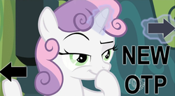 Size: 853x471 | Tagged: safe, sweetie belle, g4, exploitable meme, juxtaposition bait, meta, new otp, otp