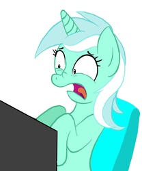 Size: 900x1084 | Tagged: safe, artist:kukilunestar, artist:lowhitney, lyra heartstrings, pony, g4, computer, reaction image, scared, solo