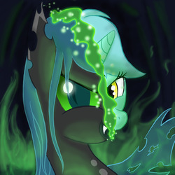 Size: 2550x2550 | Tagged: dead source, safe, artist:lowhitney, lyra heartstrings, queen chrysalis, changeling, changeling queen, g4, changeling lyra, female, high res, solo