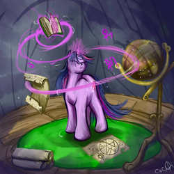 Size: 600x600 | Tagged: safe, artist:eclipseowl, twilight sparkle, pony, unicorn, g4, book, eyes closed, female, magic, mare, solo