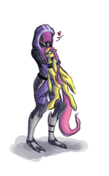 Size: 900x1451 | Tagged: safe, artist:captainstorm, fluttershy, g4, crossover, cute, glasses, mass effect, tali'zorah vas normandy