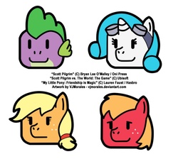 Size: 719x645 | Tagged: safe, artist:vjmorales, applejack, big macintosh, rarity, spike, earth pony, pony, g4, male, scott pilgrim vs the world, stallion