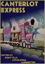 Size: 2480x3508 | Tagged: safe, artist:skeptic-mousey, g4, mmmystery on the friendship express, canterlot, poster, train, typography