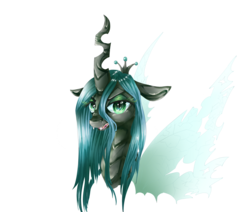 Size: 2600x2200 | Tagged: safe, artist:chocori, queen chrysalis, changeling, changeling queen, g4, bust, crown, fangs, female, frown, high res, jewelry, looking at you, open mouth, regalia, simple background, solo, transparent background