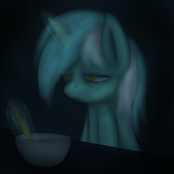 Size: 800x800 | Tagged: safe, artist:lamia, lyra heartstrings, pony, g4, chocolate pudding, cooking, lyra is not amused, making chocolate pudding, pudding, rugrats, solo