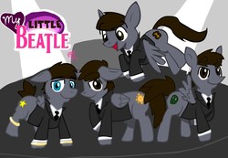 Size: 1239x856 | Tagged: safe, artist:blackrayquaza1, george harrison, hilarious in hindsight, john lennon, paul mccartney, ponified, ringo starr, the beatles