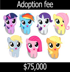 Size: 1920x1984 | Tagged: safe, applejack, derpy hooves, fluttershy, pinkie pie, rainbow dash, rarity, twilight sparkle, g4, adoption, filly