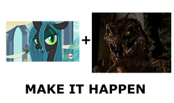 Size: 1337x796 | Tagged: safe, queen chrysalis, alien, changeling, changeling queen, cockroach, insect, g4, edgar the bug, exploitable meme, female, make it happen, meme, men in black, meta