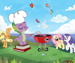 Size: 1000x846 | Tagged: safe, artist:willdrawforfood1, applejack, fluttershy, rainbow dash, rarity, spike, pony, g4, burger