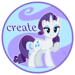 Size: 735x735 | Tagged: safe, artist:zobe, rarity, pony, unicorn, g4, abstract background, create, female, lidded eyes, looking at you, mare, raised hoof, round, smiling, solo, standing