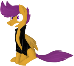 Size: 724x651 | Tagged: safe, artist:ghost, scootaloo, pegasus, pony, g4, clothes, female, jacket, sitting, solo