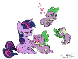 Size: 802x614 | Tagged: safe, artist:raveneesimo, spike, twilight sparkle, g4, behind the scenes, fim crew, heart, storyboard artist