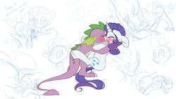Size: 1920x1080 | Tagged: safe, artist:batlover800, rarity, spike, dragon, pony, unicorn, g4, blushing, female, interspecies, kiss on the lips, kissing, making out, male, mare, older, older spike, ship:sparity, shipping, straight, teenage spike