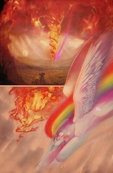 Size: 941x1444 | Tagged: dead source, safe, artist:xatiav, rainbow dash, spitfire, g4, epic, female, fire, flying, sonic rainboom, sonic xboom, spitfiery