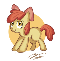 Size: 600x606 | Tagged: safe, artist:b0nbon, apple bloom, earth pony, pony, g4, bow, female, hair bow, signature, simple background, solo, transparent background