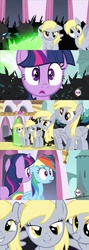 Size: 999x2813 | Tagged: safe, artist:dutofujamee, derpy hooves, rainbow dash, twilight sparkle, changeling, pegasus, pony, g4, bedroom eyes, disguise, disguised changeling, female, mare, scrunchy face, unstoppable force of derp