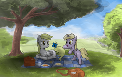 Size: 2364x1492 | Tagged: safe, artist:pterocorn, derpy hooves, dinky hooves, pegasus, pony, g4, equestria's best mother, female, mare
