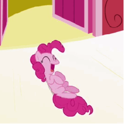 Size: 268x268 | Tagged: safe, screencap, pinkie pie, earth pony, pony, g4, griffon the brush off, season 1, animated, female, hiccup, laughing, leg wiggle, solo