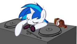 Size: 1292x737 | Tagged: safe, artist:php27, dj pon-3, vinyl scratch, pony, unicorn, g4, alcohol, drool, drunk, female, mare, simple background, sleeping, solo, transparent background, turntable