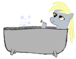 Size: 882x685 | Tagged: safe, derpy hooves, pegasus, pony, g4, bath, bathtub, beans, bubble, claw foot bathtub, fart, farting bubbles, female, food, fork, mare, solo