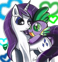 Size: 576x615 | Tagged: safe, artist:aurora-chiaro, rarity, spike, dragon, pony, unicorn, g4, baby, baby dragon, duo, female, interspecies, male, mare, ship:sparity, shipping, straight