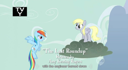 Size: 853x469 | Tagged: safe, screencap, derpy hooves, rainbow dash, pegasus, pony, g4, my little pony: friendship is magic, the last roundup, engineer, female, mare, youtube caption