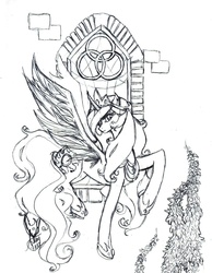 Size: 1161x1500 | Tagged: safe, artist:weileash, princess celestia, alicorn, pony, g4, female, lineart, mare, sketch, solo, traditional art