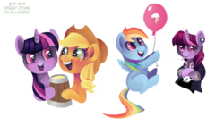 Size: 1242x700 | Tagged: safe, artist:myslipox, applejack, rainbow dash, twilight sparkle, earth pony, pegasus, pony, unicorn, g4, balloon, cider mug, cigarette, clothes, crossed hooves, ear piercing, female, mug, piercing, simple background, smiling, smoking, transparent background