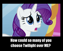 Size: 901x727 | Tagged: safe, rarity, pony, g4, carousel boutique, image macro, sad, solo