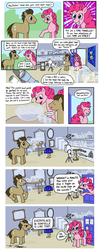 Size: 675x1707 | Tagged: safe, artist:cerulean, doctor whooves, pinkie pie, time turner, g4, bush, comic, cup, doctor whooves is not amused, door, eyes closed, floppy ears, glass, headcanon, hourglass, lamp, looking down, mirror, open mouth, pointing, shocked, sigh, signature, smiling, sparkly eyes, table, telescope, unamused, wide eyes, wingding eyes