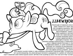 Size: 3300x2550 | Tagged: safe, artist:tygerbug, screwball, pony, g4, backward text, coloring book, coloring page, female, high res, monochrome, solo, word salad