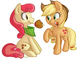 Size: 1082x835 | Tagged: safe, artist:php27, apple bumpkin, applejack, earth pony, pony, g4, apple family member, female, mare, simple background, toffee apple, transparent background