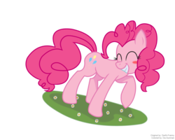 Size: 2078x1666 | Tagged: safe, artist:doctorraz, artist:leadhooves, pinkie pie, earth pony, pony, g4, blush sticker, blushing, eyes closed, female, mare, raised hoof, simple background, smiling, solo, transparent background, vector