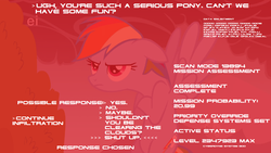 Size: 1636x921 | Tagged: safe, rainbow dash, pegasus, pony, robot, robot pony, g4, angry, crossed arms, female, filter, flying, mare, offscreen character, pov, skynet, spread wings, terminator, wings