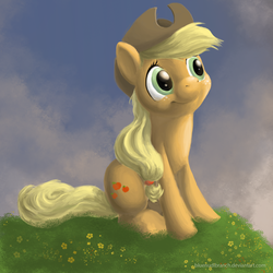 Size: 2118x2118 | Tagged: safe, artist:bluenudibranch, applejack, earth pony, pony, g4, female, high res, mare, sitting, solo